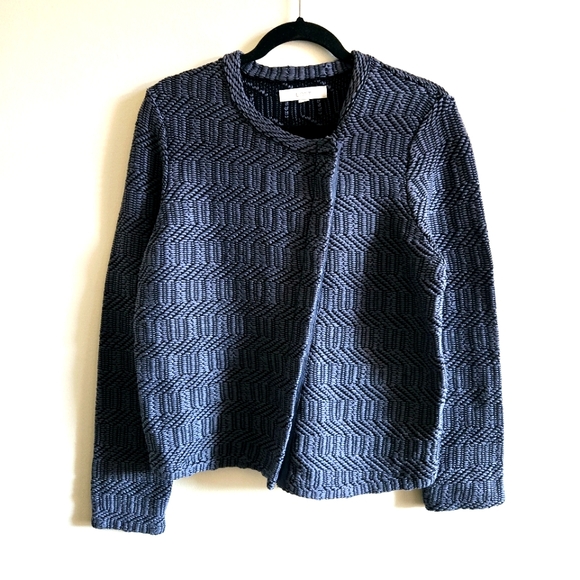 NWOT Loft L 3D knit asymmetrical cardigan, zipper, navy blue black - Picture 3 of 10